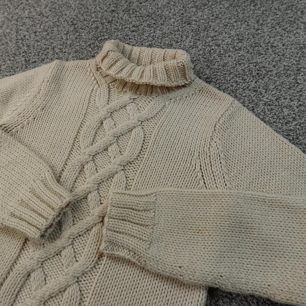 Banana Republic Sweater Womens S White Cream Cable Knit Turtleneck Wool Pullover